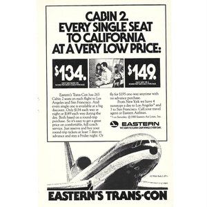 Eastern Airlines Transcontinental to California 1980s Vintage Print Ad 9 inch